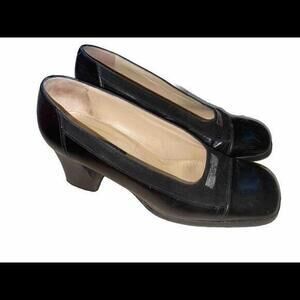 Vintage Nouchka Court Shoes‎ Bicolour Leather Square Toe Chunky Heels 38.5 Black